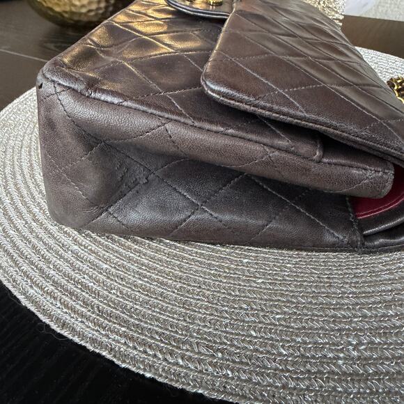 Vintage Chanel Medium Dark Brown Lambskin 24k Gold Plated Double Flap Bag - Picture 9 of 16
